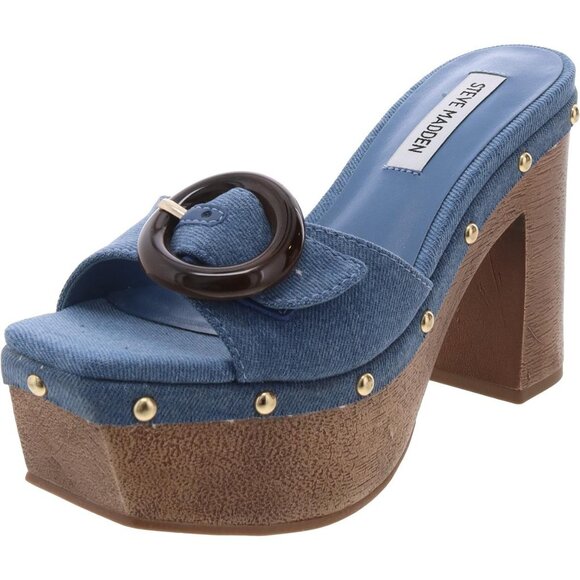 NWT Steve Madden Women's Dinnah Platform Buckle Dress Sandals - Denim - Picture 9 of 9
